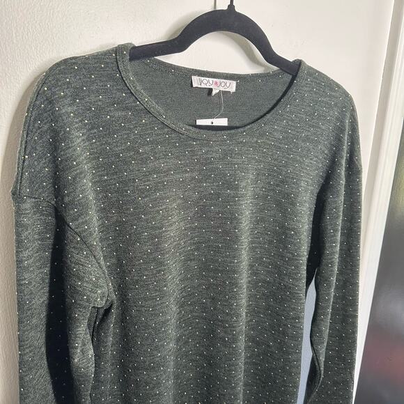 NEW Joy Joy Women's Gray Knit Studded Long Sleeve Sweater Top Size Small - Picture 2 of 10